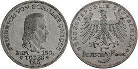 Bundesrepublik Deutschland 1948-2001: 5 DM 1955 F, Friedrich Schiller, Jaeger 389. Kleine Kratzer im Feld, sonst vorzüglich.
 [differenzbesteuert]