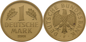 Bundesrepublik Deutschland 1948-2001: Goldmark 2001 F (Stuttgart), Jaeger 481, in Originalkapsel, 12,0 g, 999/1000 Gold. Kleiner Rotfleckt, sonst Stem...