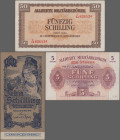 Austria: Alliierte Militärbehörde, lot with 8 banknotes, series 1944, with 50 Groschen, 2x 1, 2, 5, 10, 20 and 50 Schilling (P.102a, 103a, 104b, 105-1...