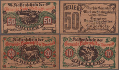 Austria: Original Göde-Mappe mit den Ausgaben HADERSFELD im Wienerwald zu 10, 20 und 50 Heller 1920 auf Holz, teils etwas fleckig, sonst einwandfrei. ...