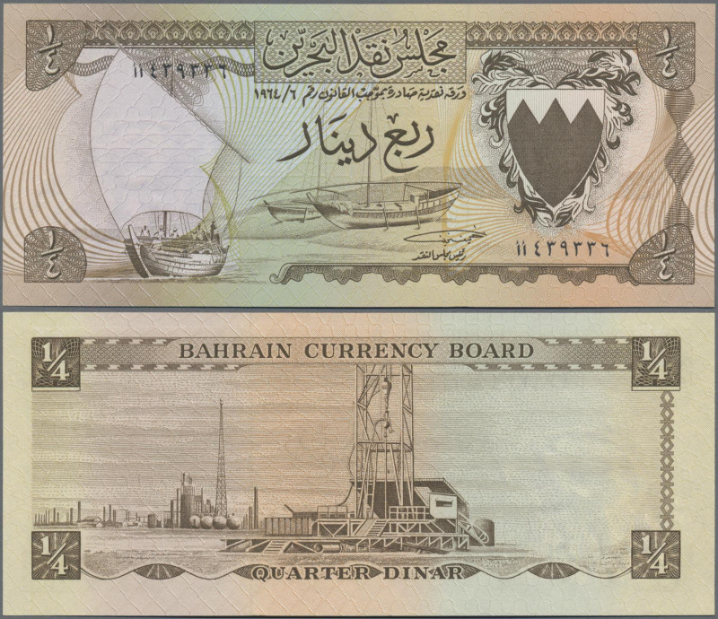 Bahrain: Bahrain Currency Board, 1/4 Dinar L.1964, P.2, soft traces from a paper...