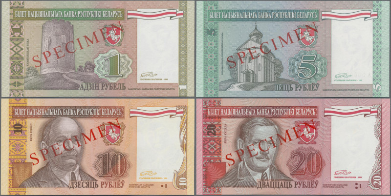 Belarus: National Bank of Belarus, set with 6 unissued SPECIMEN 1, 5, 10, 20, 50...