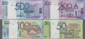 Belarus: National Bank of Belarus, set with 7 banknotes, series 2019-2022, with 5 and 10 Rubley 2019 (P.37c, 38, UNC), 20 and 50 Rubley 2020 (P.39c, 4...