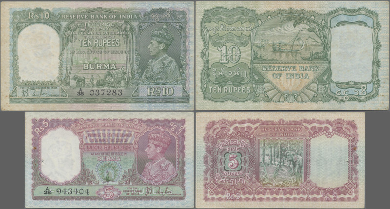Burma: Reserve Bank of India - BURMA, series ND(1938), pair with 5 Rupees (P.4, ...