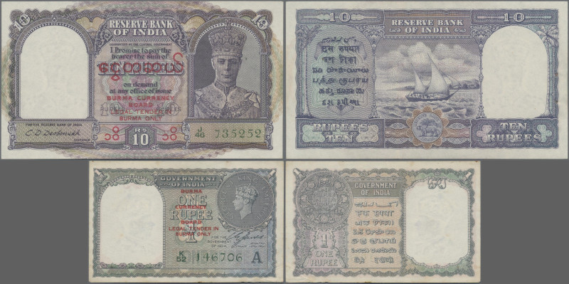 Burma: Government of India - BURMA, series ND(1947), pair with 1 Rupee (P.30, aU...