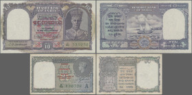 Burma: Government of India - BURMA, series ND(1947), pair with 1 Rupee (P.30, aUNC, rusty spots) and 10 Rupees (P.32, UNC). (2 pcs.)
 [differenzbeste...