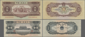 China: Peoples Republic of China 1956 second series pair with 1 Yuan (P:871, UNC) and 5 Yuan (P.872, aUNC). (2 pcs.)
 [differenzbesteuert]