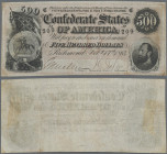 Confederate States: The Confederate States of America, 500 Dollars 17th February 1864, P.73, slightly stained paper and a few tiny pinholes, Condition...