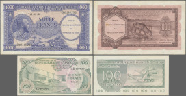 Congo: CONSEIL MONÉTAIRE DE LA RÉPUBLIQUE DU CONGO - INSTITUT D'ÉMISSION 100 Francs 1963 (P.1a, XF) and 1.000 Francs 1962 Conseil Monétaire de la Répu...