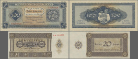 Croatia: 20 Kuna 1944 (P.9b in UNC) and 100 Kuna 1943 (P.11, UNC). (2 pcs.)
 [differenzbesteuert]