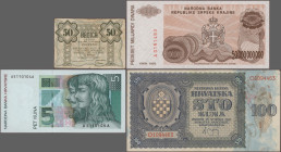 Croatia: Croatia and Serbian Krajina, lot with 160 banknotes, series 1941-1993, comprising for example 50 Banica Notgeld 1942 (F/F-), 100 and 500 Kuna...