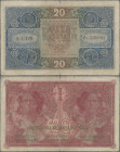 Czechoslovakia: Republika Československá 20 Korun 1919, series ”U”, P.9, toned paper, small margin split and some folds. Condition: F. Rare!
 [differ...