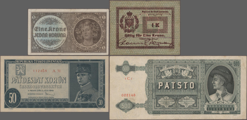 Czechoslovakia: Lot with 25 banknotes and Bohemia, Czechoslovakia and Slovakia a...
