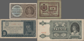 Czechoslovakia: Lot with 25 banknotes and Bohemia, Czechoslovakia and Slovakia and Notgeld, comprising for example City of Czernowitz (Ukraine) 1 Kron...
