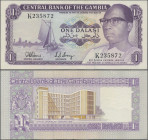 Gambia: Central Bank of Gambia, 1 Dalasi 1978 commemorating the Opening of the Central Bank on 18th February 1978, P.8, soft vertical fold and a few m...