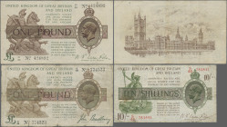 Great Britain: United Kingdom of Great Britain and Ireland, very nice set with 3 banknotes, consisting 1 Pound ND(1918) with signature Bradbury (P.351...