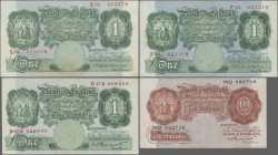 Great Britain: Bank of England, lot with 4 banknotes, series 1929-1936, with 10 Shillings ND(1928-48) with signature K. O. Peppiatt (P.362c, F/F+) and...