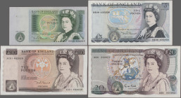 Great Britain: Bank of England, large set with 8 banknotes, series ND(1971-93), with 2x 1 Pound (P.377a,b, aUNC, UNC), 2x 5 Pounds (P.378b,e, VF, aUNC...