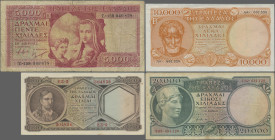 Greece: Bank of Greece, lot with 5 banknotes, series 1945-1947, with 5.000 Drachmai (P.173a, F/F-, small tears), 10.000 Drachmai (P.174a, VG/F-), 20.0...