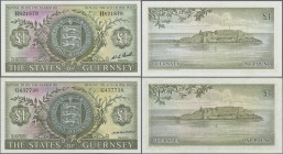 Guernsey: The States of Guernsey, series ND(1969-75), 1 Pound with signature Hodder (P.45b, XF) and 1 Pound with signature W.C. Bull (P.45c, UNC). (2 ...