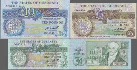 Guernsey: The States of Guernsey, set with 3 banknotes, series ND(1980-89), with 1 Pound (P.48a, UNC), 5 Pounds (P.49a, UNC) and 10 Pounds (P.50a, UNC...