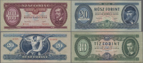 Hungary: Magyar Nemzeti Bank: Rare set of the 1949 series with 10, 20 and 100 Forint, P.164-166 in F+/VF, aUNC, UNC. (3 pcs.)
 [differenzbesteuert]