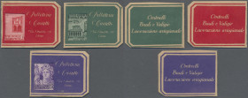 Italy: 1944 (ca), ”Emergency money”, ”destroyed monuments”, 20 c, 25 c and 50 c encased in similar coloured cardboard cases with ”Pelletteria Ciocatto...