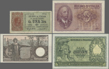 Italy: Regno d'Italia, State & Treasury Notes, lot with 25 banknotes, series 1874-1979, comprising for example 1 Lira 1874 (P.2, F), 5 Lire 1915 (P.23...