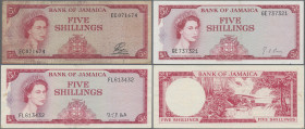 Jamaica: Bank of Jamaica, set with 3 banknotes 5 Shillings, series ND(1961), P.49 (F-), P.51Ac with signature R. T. P. Hall as ”Acting Governor” (XF/X...