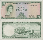 Jamaica: Bank of Jamaica, 1 Pound L.1960 (1964 ND), signature R. T. P. Hall as ”Acting Governor”, P.51Cc, soft vertical folds and tiny dent upper righ...