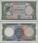 Libya: Kingdom of Libya, 5 Libyan Pounds 1st January 1952 Colour Trial SPECIMEN, P.17cts, red overprint ”Specimen”, punch hole cancellation and all ze...