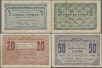 Lithuania: Very nice set with 5 banknotes, series 1922, comprising 1 Centas (P.1, VF), 5 Centai (P.2, F+/VF, rusty spots), 20 Centu (P.3, XF/XF+, stai...
