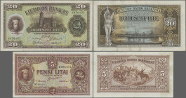 Lithuania: Lietuvos Bankas, pair with 5 Litai 1928 (P.26, XF/XF+) and 20 Litu 1930 (P.27, VF). (2 pcs.)
 [differenzbesteuert]