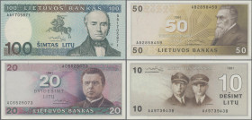 Lithuania: Lietuvos Bankas, series 1991, lot with 5 banknotes, comprising 2x 10 Litu (P.47a,b,UNC), 20 Litu (P.48, UNC), 50 Litu (P.49, UNC) and 100 L...