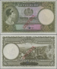 Luxembourg: Grand-Duché de Luxembourg, 50 Francs ND(1944) SPECIMEN, P.45s without serial number, red overprint ”Specimen” and punch hole cancellation ...