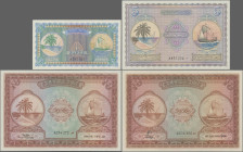 Maldives: Maldivian State / Government Treasurer, lot with 4 banknotes, series 1947 and 1960, with 1 Rupee 1947 (P.2a, UNC), 5 Rupees 1947 (P.4a, UNC)...