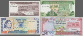 Mauritius: Bank of Mauritius, lot with 5 banknotes, series 1985/86, with 5 Rupees (P.34, UNC), 10 Rupees (P.35a, UNC), 20 Rupees (P.36, UNC), 50 Rupee...