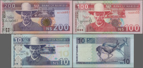 Namibia: Bank of Namibia, lot with 16 banknotes, series 1993-2001, with 10, 50 and 100 Dollars (P.1a, 3a in UNC and P.2a in VF), 10, 2x 20, 2x 50, 2x ...