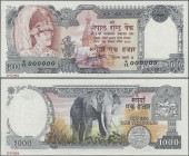 Nepal: Nepal Rastra Bank, 1.000 Rupees ND(1985) SPECIMEN, P.36as with signature: Ganesh Bahadur Thapa, serial # 000000 (24 mm long) and red overprint ...