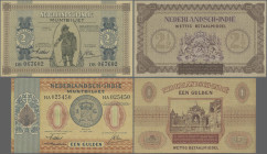Netherlands Indies: Ministry of Finance – Javasche Bank, pair with 1 and 2 ½ Gulden 1940 Muntbiljet, P.108a (aUNC/UNC) and P.109 (UNC). (2 pcs.)
 [di...