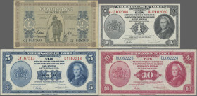 Netherlands Indies: Ministry of Finance / Javasche Bank, nice set with 5 banknotes, 1940-1943 series, with 2 ½ Gulden 1940 (P.109, UNC), 1 Gulden 1943...