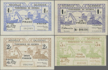 New Caledonia: Trésorerie de Nouméa, lot with 6 banknotes WW II Emergency Issues, with 50 Centimes and 1 Franc 1942 (P.51, 52, F/F+), 50 Centimes, 1, ...
