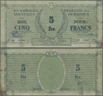 New Hebrides: Services Nationaux Français des Nouvelles Hébrides, 5 Francs ND(1943), P.1, still strong paper with a few larger stains lower right and ...