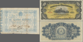 Paraguay: El Tesoro Nacional 3 Pesos ND(1865) with signatures: Pascual Bedoya & V. Dentellos, P.23, margin split and small tears at center and Republi...