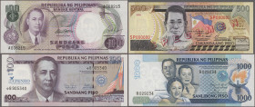 Philippines: Bangko Sentral Republika ng Pilipinas, giant lot with 117 banknotes, series 1969-2013, 1 Piso – 1.000 Piso, consisting for example 100 Pi...