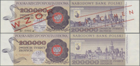 Poland: Narodowy Bank Polski, pair with 200.000 Zlotych 1989 and 200.000 Zlotych 1989 SPECIMEN, P.155, 155s, both in UNC condition. (2 pcs.)
 [differ...