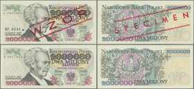 Poland: Narodowy Bank Polski, pair with 2 Million Zlotych 1993 and 2 Million Zlotych 1993 SPECIMEN, P.163, 163s, both in UNC condition. (2 pcs.)
 [di...