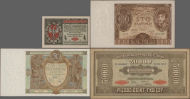 Poland: Lot with 18 banknotes, series 1917-1944, comprising 2x ½ Marki Polskiej (P.1, 7, VF, UNC), 1, 5, 10, 20, 100, 500, 1.000 and 50.000 Marek Pols...