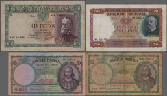 Portugal: Banco de Portugal, lot with 4 banknotes, series 1938-1959, with 50 Escudos 1938 (P.149, F), 20 Escudos 1941 (P.153a, XF), 20 Escudos 1959 (P...