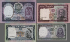 Portugal: Banco de Portugal, set with 4 banknotes, series 1960/61, with 20, 50, 100 Escudos 1960 (P.163-165, UNC) and 1.000 Escudos 1961 (P.166, VF). ...